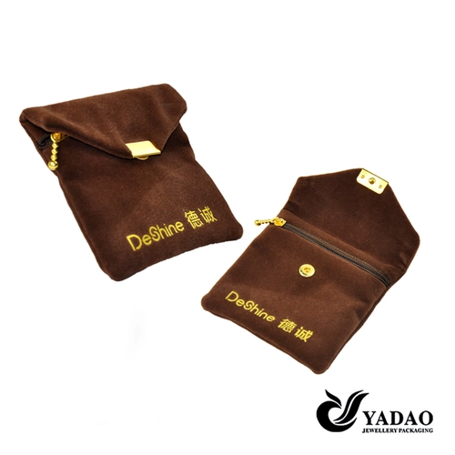 2015 newest fashion velvet pouch for jewelry package with buttons and logo made in China