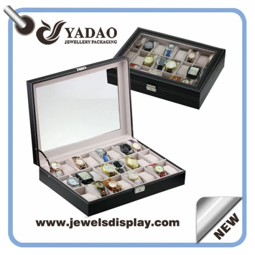 China Custom black PU leather watch storage box