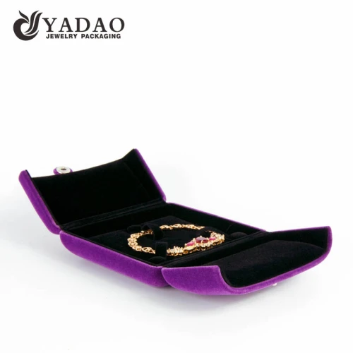 Customized handmade velvet pendant package box with raised pad for displaying necklace with logo printed.