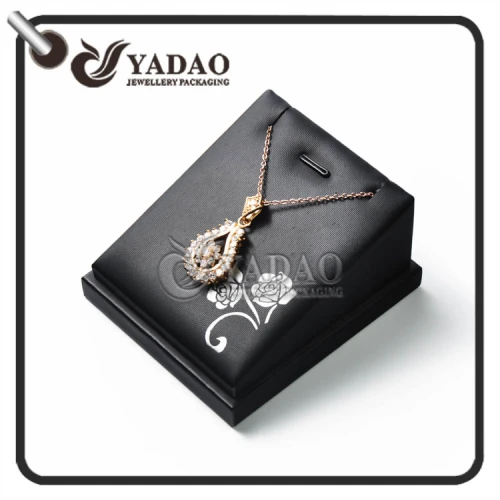 Elegant black pendant display stand light wood base leather cover for counter display