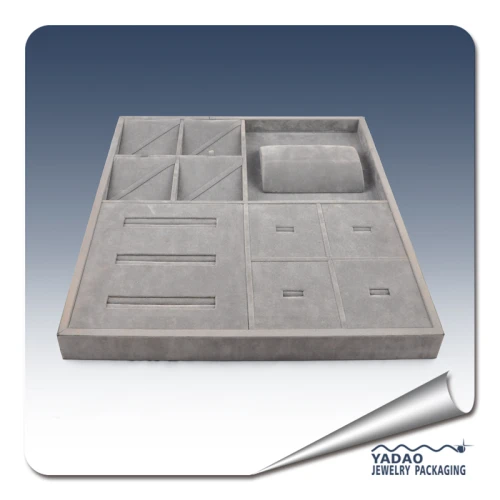 Grey velvet cover jewelry display set tray with good looking for showcase to displaying ring bangle pendant manufacture