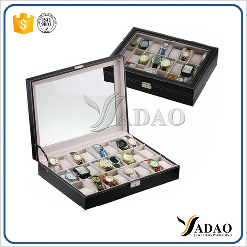 High-End-Holz-Uhr-Ausstellungsstand, Uhranzeigenbehälter Günstige Schmuck-Display-Leder und Samt-Uhr-Anzeigen-Behälter