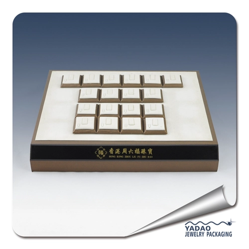 Removable and stackable leather trays with acrylic logo branding jewelry store and counter showcase ring window trays ring exhibitor holders