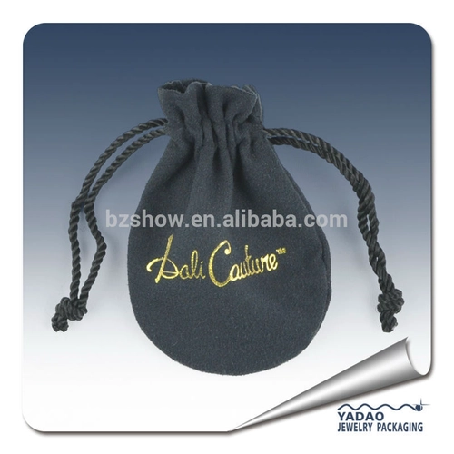 Rounded edge bottom custome velvet jewelry pouch with logo printed