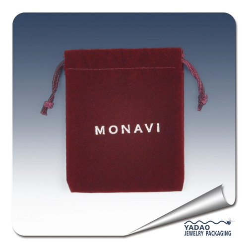 Velvet bag with silver foil logo and drawstring for jewelry shop made in China
