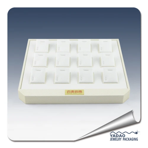 White PU leather and wood Stackable jewelry display tray for ring with factory price