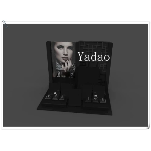 Logotipo personalizado atacado e jóias poster preto organizador expositor para contador da loja e mostrar a janela de exibição acrílico preto