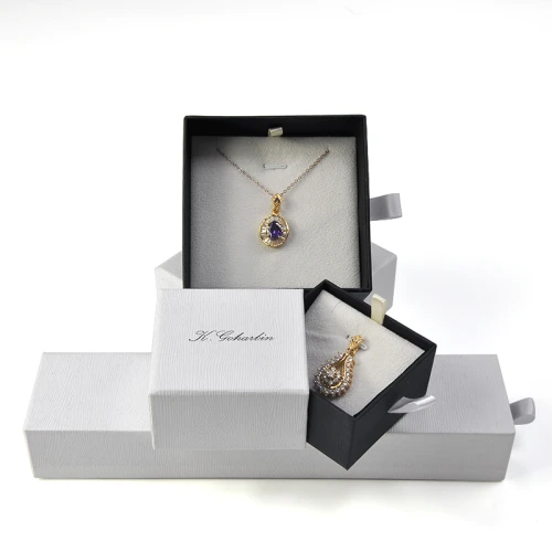 black drawer box jewelry paper box free logo with customized movable insert