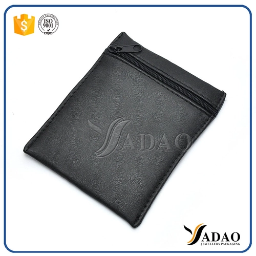 black pu leather bag with zipper closure customize logo printing packaging bag pu leather high quality finish