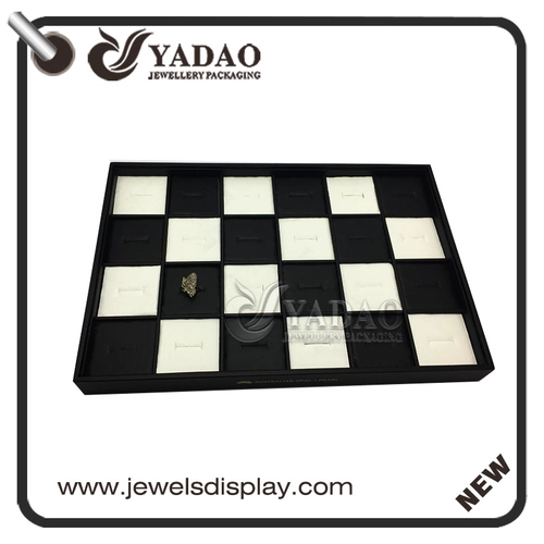 charming chess design wooden jewelry display ring tray pu leather black&white combination ring display tray
