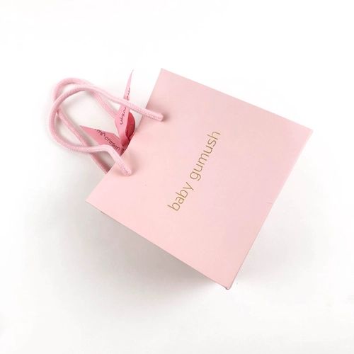 custom logo gold pink white black nude blue yellow orange paper shopping packing bag for gift with ribbon handle