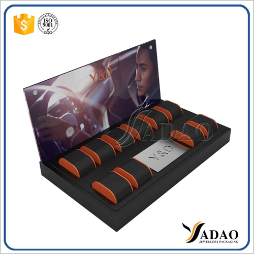 customize brand luxury watch display showcase jewelry display set design leather finish