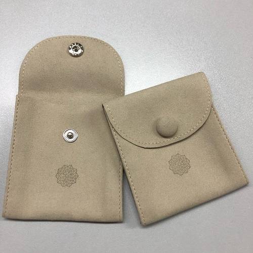 square gusset jewelry pouch microfiber packaging bag button snap pouch with free debossed logo