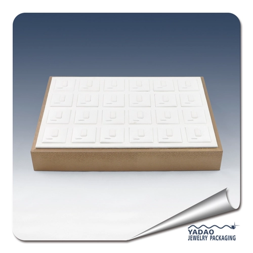 white PU leather wooden ring tray/display could put large quantities to show your rings accept customization