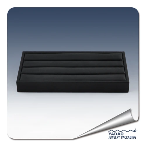 wholesale wooden black leather jewelry display tray case for ring display with factory price