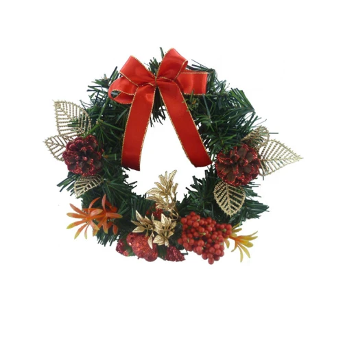guirlanda de Natal de 20 cm com decorações de laço vermelho