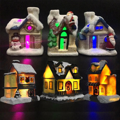 porcelana Tabletop indoor decoration ceramics house ornaments led resin christmas village fabricante
