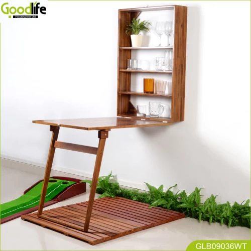 OEM/ODM Teak wood wall folding table for book shelf and dining table ...