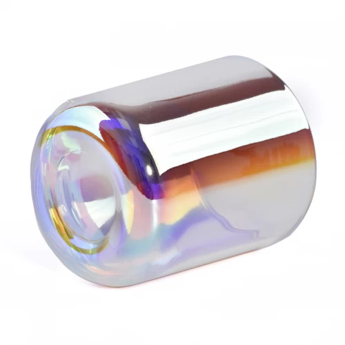 8oz Iridescent Holographic glass candle jar with round bottom wholesale