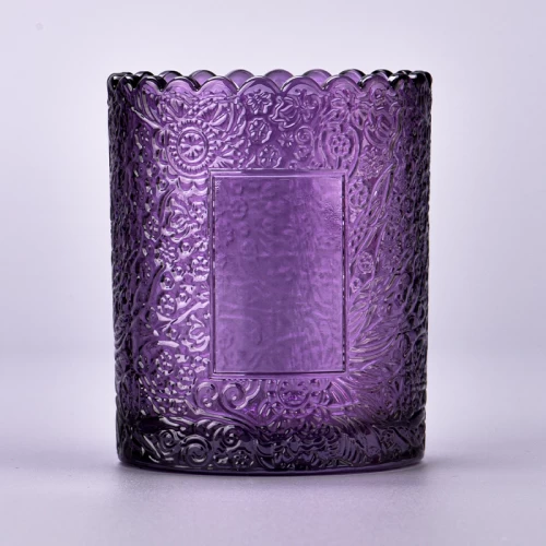 New 8oz purple glass candle jars with beautiful pattern design candle