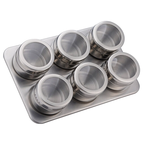 China Stainless Steel Magnetic Containers Multipurpose Spice Rack Perfect Kitchen Storage 6 Piece Set manufacturer