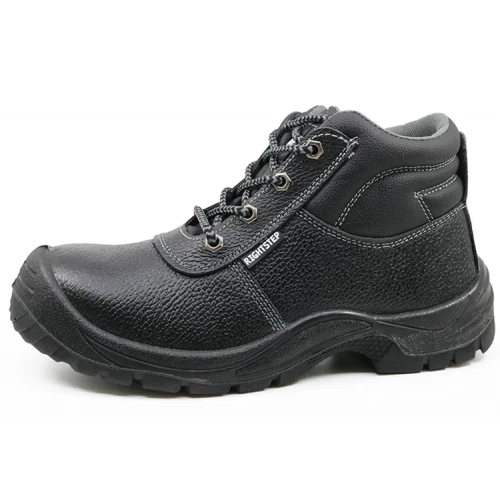 Black leather steel toe industrial safety shoes