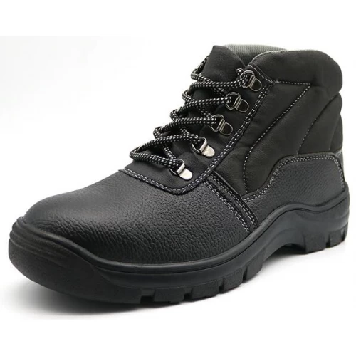 Anti slip oil resistant cheap black leather safety boots steel toe