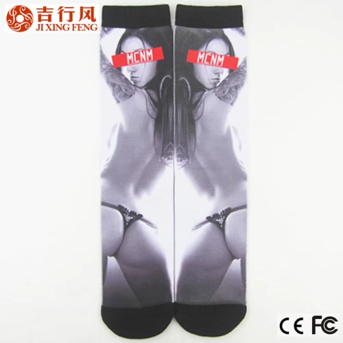 Professional sublimation printing socks manufacturer China, customized printing fashion sex girls pattern