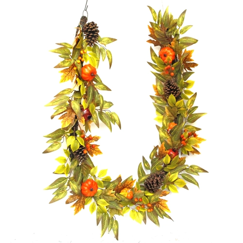 Senmasine guirlandas de outono de 6 pés para porta de ação de graças, decoração suspensa, abóbora mista, frutas artificiais, outono, folha de bordo