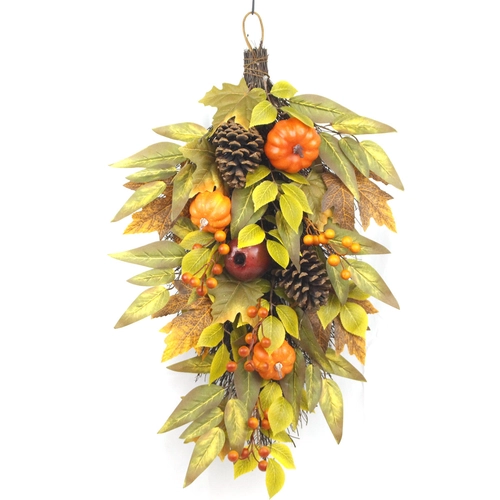 Senmasine outono swag com abóbora frutas artificiais outono folha de bordo decoração de suspensão de porta de ação de graças