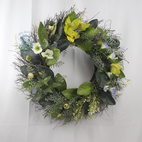 Senmasine 24 inch lente voordeurkrans met kunstmatige bladeren Groen Boerderij buiten hangende decoratie