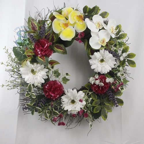Senmasine 22 inch bloemenlentekrans met kunstmatige bladeren pioenroos Phalaenopsis orchideeën voordeur hangend decor