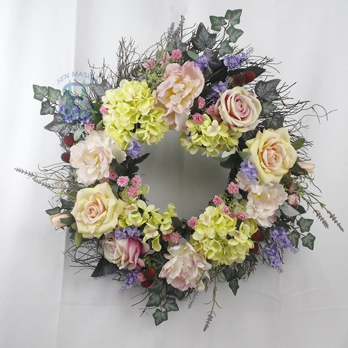 Senmasine 22inch flower spring wreath with artificial leaves peony Phalaenopsis orchids front door hanging decor - COPY - mg77nh