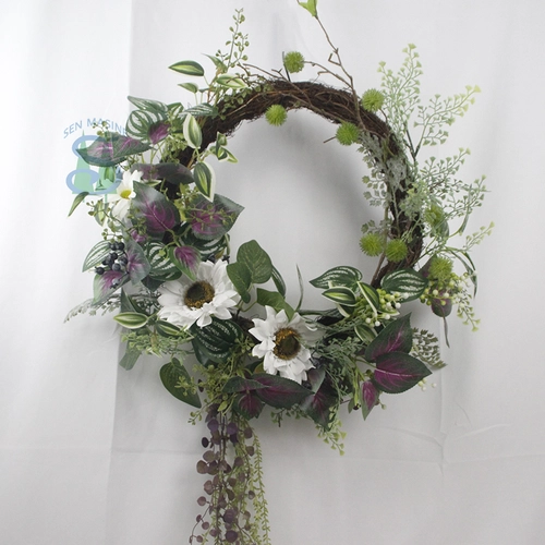 Senmasine 22 inch lentekrans kunstmatig met zonnebloemgroene bladeren Groen voordeur hangend decor