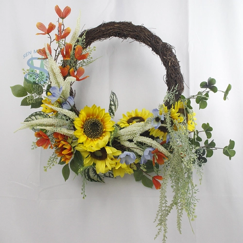 Senmasine 22 inch lentetuinkrans met zonnebloem kunstmatige groene bladeren groen arrangement