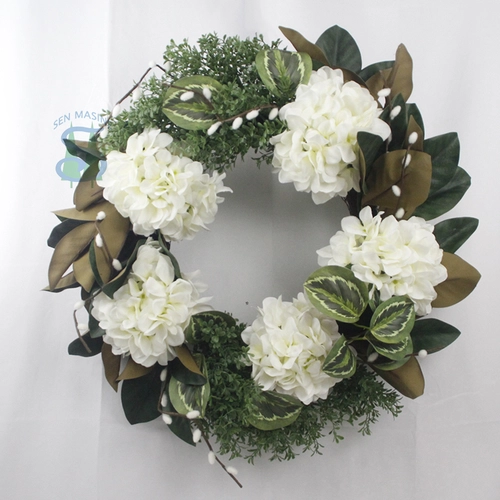 Senmasine 24 inch veerdeurkrans met kunstmatige groene bladeren bloemen voorwand hangend decor