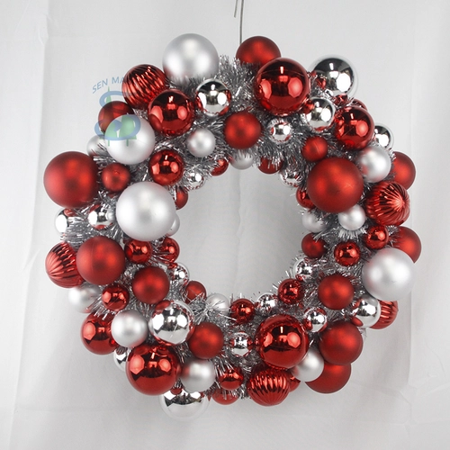 Senmasine 40 センチメートルクリスマスボールリース見掛け倒しレッドシルバーオーナメントつまらないパーティークリスマスハンギングデコレーション