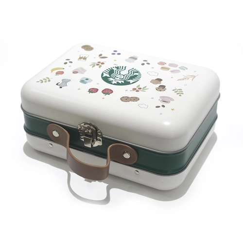 Custom Printed Starbuck Rectangle Gift Handle Tin Box Biscuit Cookie Food Storage Metal Canister