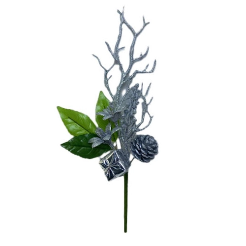Senmasine – pics de noël à longue tige, pour bricolage, cadeaux de noël, boule d'ornements mixtes de pommes de pin, feuilles artificielles