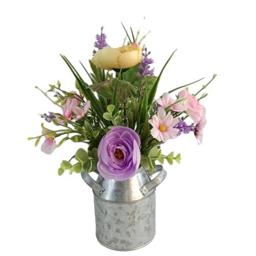 Senamsine fiori primaverili decoro foglie verdi artificiali Piante arbusti verdi con vasca in metallo ceramico