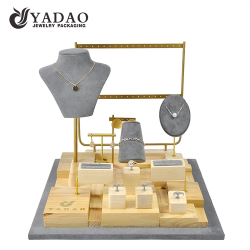 China customize wooden jewelry display set window counter jewelry display props supplier manufacturer
