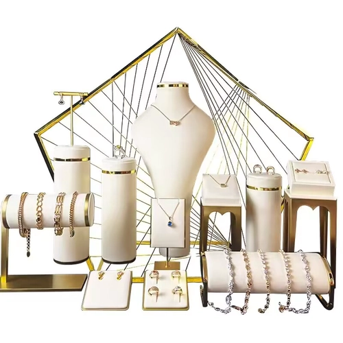 China top sell metal backboard stands full set for all kinds of jewels beige color fashion show counter display manufacturer