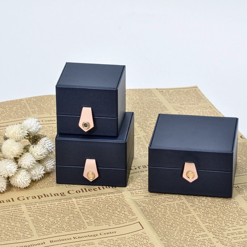 Luxus-Kunststoffbox, blaues PU-Leder, Schmuckverpackungsbox, Ringbox mit Schnappdesign