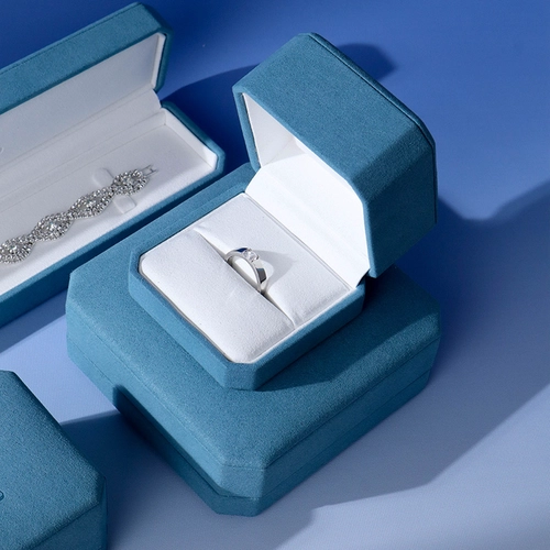 Hochwertige blaue Mikrofaser -Schmuckschachtel Plastik Schmuck Verpackung Box Slot Ring Box 