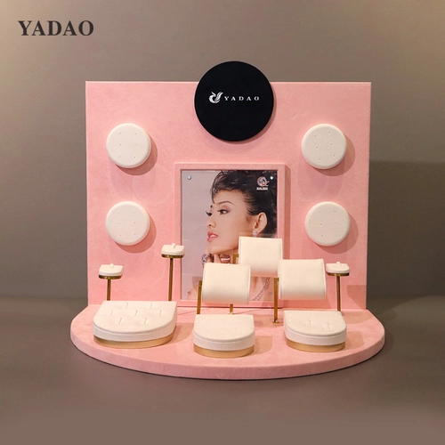 China luxury suede jewelry display window showcase jewelry display set magnetic stand display rings earrings manufacturer