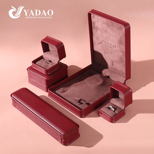 China Luxury Brick Red Leatherette Jewelry Box for Ring Pendant Bracelet Earring Storage Packaging manufacturer