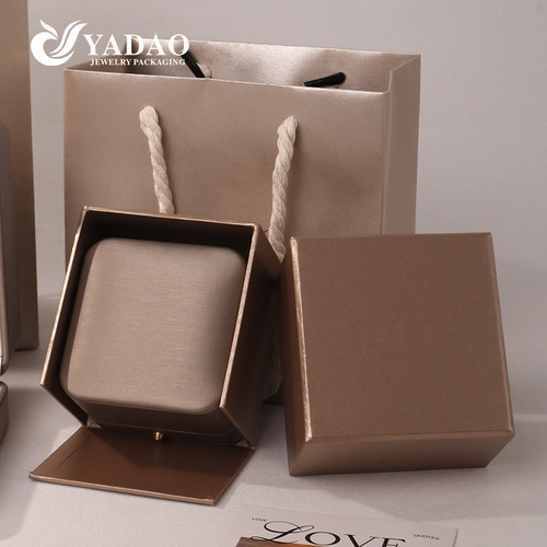 Custom Brushed PU Leather Jewelry Box Set with Outer Carton & Gift Bag