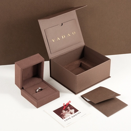 customize brown color jewelry packaging box ring box mircofiber plastic box jewelry gift box