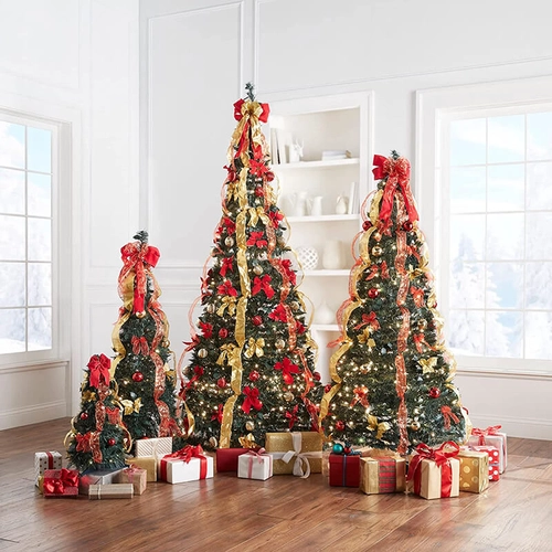 Senmasine Árboles de Navidad preiluminados Árbol emergente de Navidad artificial plegable predecorado con soporte de luces LED Fácil montaje