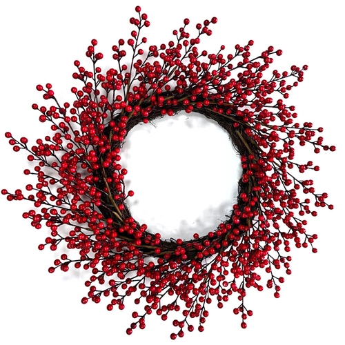 中国 Senmasine 24 インチクリスマスレッドベリーリース冬の玄関ドア農家吊り下げ装飾 メーカー